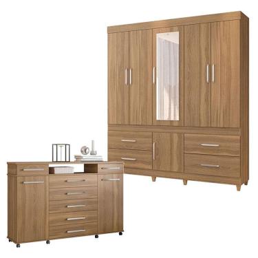 Imagem de Cômoda London e Guarda Roupa Casal Guarujá Amêndola Touch - Demóbile