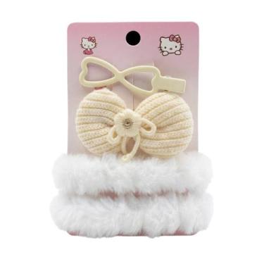 Imagem de Kit Hello Kitty Presilha e Elástico Felpudo Acessório de Cabelo Scrunc