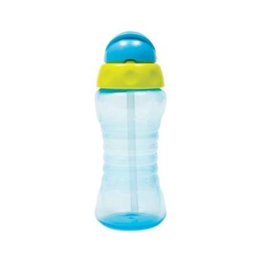 Imagem de Garrafa Infantil Garrafinha Fresh 300mL Azul e Verde Com Canudo Retrát