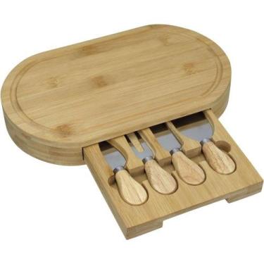 Imagem de Jogo 4 Peças Para Queijo Home&co Com Tabua De Corte E Gaveta Bambu Nat