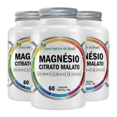 Imagem de Kit 3x Magnésio Citrato Malato 60 Cápsulas Flora Nativa do Brasil-Unissex