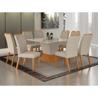 Imagem de Conjunto Sala de Jantar Larissa 1,35m tampo copo off com 8 Cadeiras - 