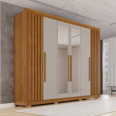 Imagem de Guarda-roupa Casal com Pés e Espelho 100% Mdf 6 Portas 6 Gavetas Grana