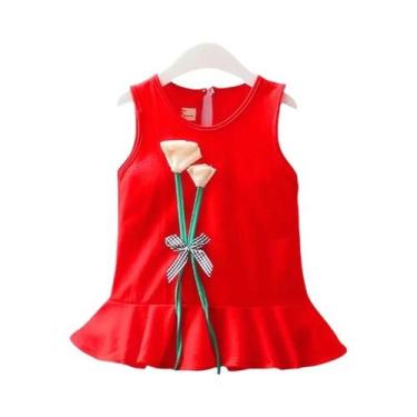 Imagem de Vestido De Verão Para Bebê Menina Em Algodão Sem Mangas Com Flores 3D,