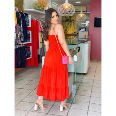 Imagem de Vestido longo de alça fina na cor laranja. - Enfim