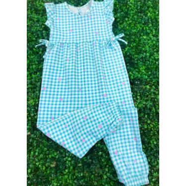 Imagem de Macacão Longo Infantil Fem Estampado Xadrez - ALAKAZOO, 3, Azul