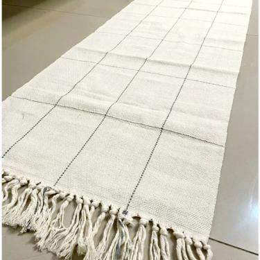 Imagem de Caminho de Mesa Grid Algodão Tear Manual 40cm X 1,60m Cinza