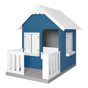 Imagem de Casinha de Brinquedo L12 com Cercado e Floreiros em MDF Azul e Branco Gran Belo