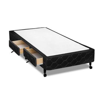 Imagem de Cama Box Solteiro Poli Black com 2 Gavetas Estrutura de Madeira Revestimento em Tecido Preto Colchões Castor