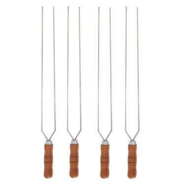 Imagem de 4 Espetos Duplo 70cm De Inox Cabo Madeira - Churrasqueira - INOX LAURI