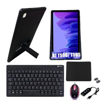 Imagem de Capa Case Preto Suporte + Teclado Mouse p/ Tablet Samsung A7 T500/T505