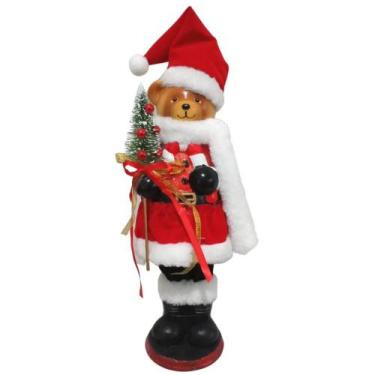Imagem de Boneco Urso Em Pé Com Árvore de Natal e Gorro 35cm Decoração Natalina 