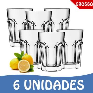 Jogo 6 Copos De Vidro Grosso Resistente 520ml Grande Água