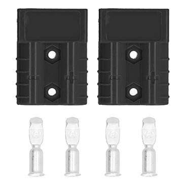 Imagem de Eujgoov Kit de conector rápido de energia de bateria de 2 peças, plugue conector de bateria 600V 50A com 4 terminais de cobre banhados a prata (preto)