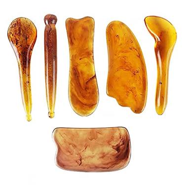 Imagem de Yajun Gua Sha – Placa de massagem com resina, natural, âmbar, para cuidados faciais e faciais com 6 peças/conjunto