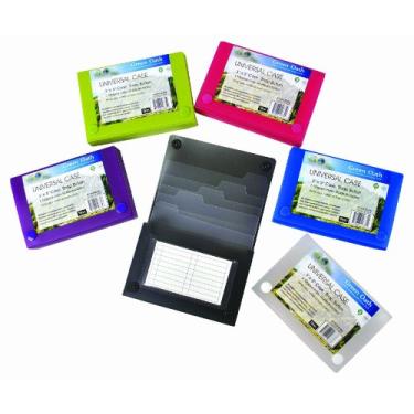 Imagem de Caixa de cartão Green Oath 3 x 5 polegadas, 5 separadores individuais de índice, fecho de botão de pressão, conjunto de 12 em 6 cores sortidas, 2 cada um de azul, rosa choque, neve, roxo, verde, grafite (50250-2073)