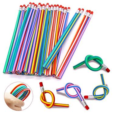 Imagem de Qyyiguf 40 lápis flexíveis de 17 cm, lápis macio e inovador, lápis multicolorido listrado macio com borracha para presente infantil