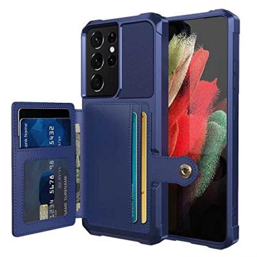 Imagem de para Samsung Galaxy S21 Ultra Plus capa de cartão de crédito PU couro flip capa com suporte para foto capa dura para S21 Ultra, azul, para nota 20 Ultra