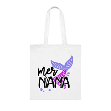 Imagem de Bolsa tote engraçada Mer Nana, Mer Nana, presente para Mer Nana, bolsa de ombro Mer Nana, bolsas reutilizáveis Mer Nana, presente para vovó de netos s, Branco