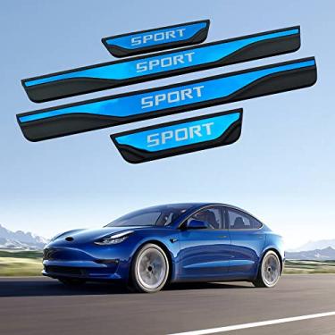 Imagem de GZBFTDH Proteção de Peitoril Soleira da Porta, para Modelo Tesla 3 2020-2022 Carro Acessórios, Aço Inoxidável Kick Plate Guard de Pedal de Limiar Protetor, Peças para Automóveis
