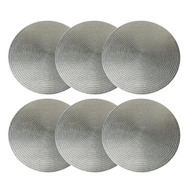 Imagem de Jogo Americano 6 Peças Prata Redondo 38cm Mesa Posta Decoracao Cozinha Trama Poliester
