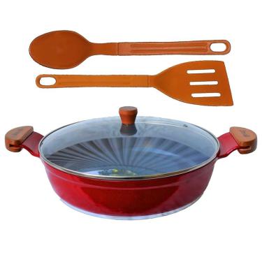 Imagem de Frigideira Vermelho Antiaderente Cerâmica Talher 05 AM 30cm