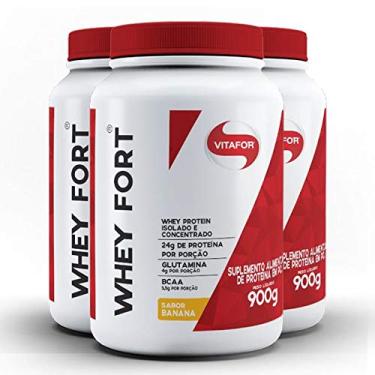 Imagem de Kit 3 Whey Fort Vitafor 900g Banana