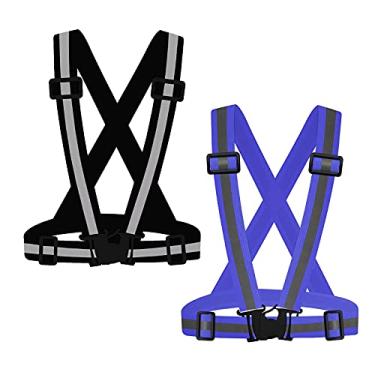 Imagem de Colete refletivo de corrida da SAWNZC 2 unidades, coletes de segurança ajustáveis para uso externo, cinto reflexivo de alta visibilidade, 4 pulseiras refletivas para ciclismo noturno, motocicleta, caminhada, construção de corrida, Purple+Blue