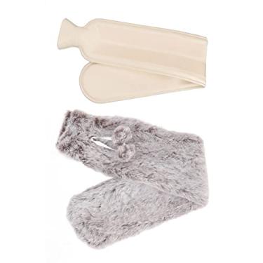 Imagem de Garrafa de água Quente Longa, Alça de Borracha, Sem Vazamento, Garrafa de água Quente Com Tampa para casa. (Marrom e branco)