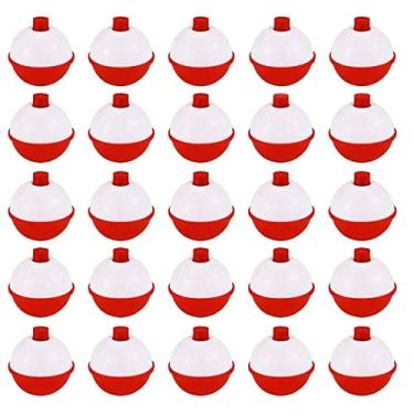 Imagem de JTEEY 50 peças Bobbres de pesca 2,5 cm, Flutuação de pesca e Bobbres sortidos Botão de pressão Boia redonda de pesca boia flutuante vermelho e branco