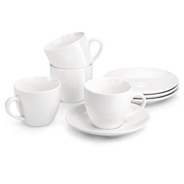 Imagem de Copos de capuccino de porcelana de 227 g da MIWARE com pires – Conjunto de 4, perfeito para bebidas especiais de café, latte, café moca e chá, branco