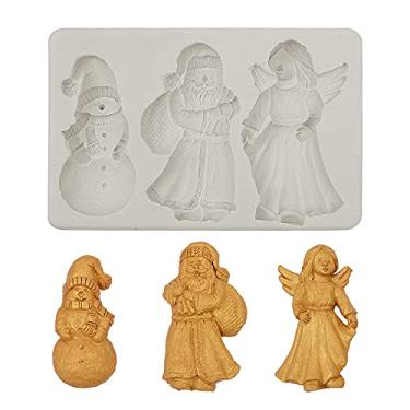Imagem de Moldes de fondant de Papai Noel, moldes de silicone de chocolate de neve de Natal para decoração de bolo, carpa de açúcar de anjo topo de cupcake projetos de artesanato pasta de goma molde de argila de polímero de resina