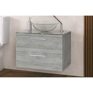 Imagem de Gabinete Banheiro Gaveteiro 60x47x40 Com Cuba de vidro Santorini Cor: Cimenticio