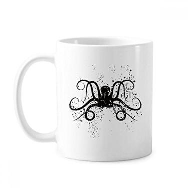 Imagem de Caneca de cerâmica com ilustração de vida marinha de polvo preto cerâmica xícara de porcelana de café louça