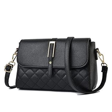 Imagem de Bolsa transversal de aba fashion para mulheres bolsa de couro acolchoada feminina bolsa de ombro média com alça ajustável, Black