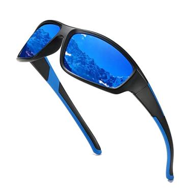 Imagem de FLYRANGOOV Óculos de sol polarizados para homens/mulheres, óculos de sol esportivo UV400, Black Blue Frame Blue Lens