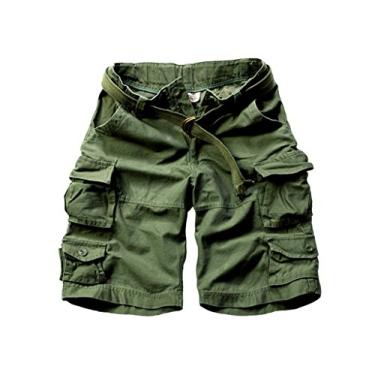 Imagem de Shorts Cargo de Algodão Masculino Calça Bermuda de Verão com Cinto Exército verde Tamanho XGG