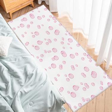 Imagem de Tapete para corredores de cozinha, fundo branco com bolha rosa, antiderrapante, tapete de corredor, tapete para lavanderia, cabeceira, banheiro, quarto, 40 x 120 cm