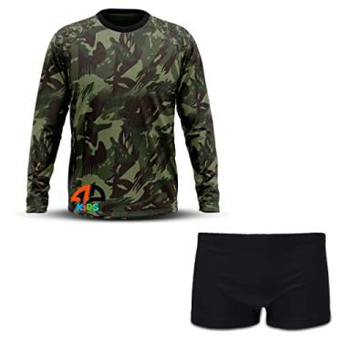Imagem de Conjunto Menino Proteção UV - Camiseta e Sunga Boxer 0 a 16 Anos Camuflado Exército (10)