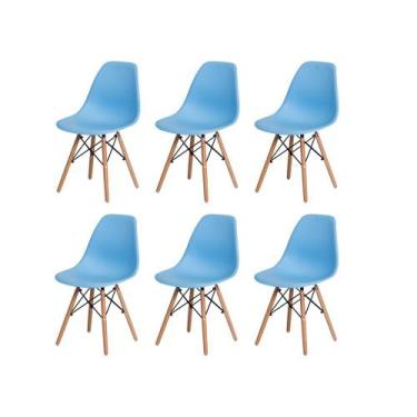 Imagem de Kit 6 Cadeiras Charles Eames Eiffel Azul Claro Base Madeira Sala Cozin