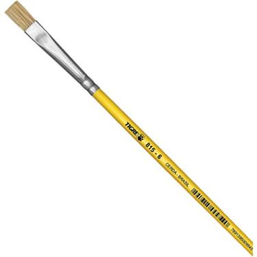 Imagem de Pincel Artesanal Chato 815 N.06 Amarelo - Pacote com 12, Pinceis Tigre, 81506, Multicor