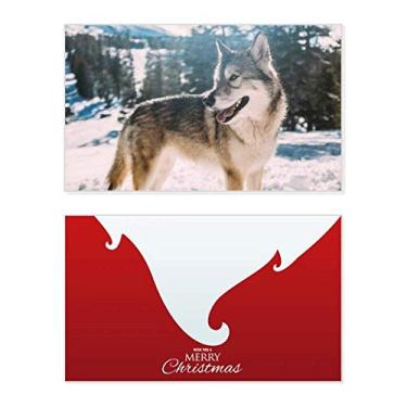 Imagem de Smile White Dog Snow Picture Holiday Merry Christmas Cartões de parabéns Mensagem de Natal