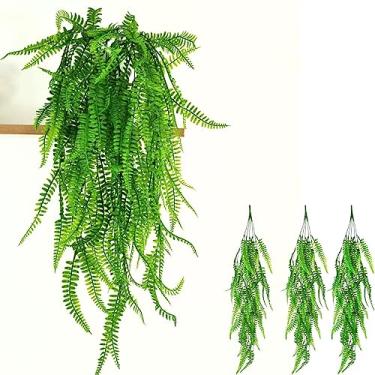Imagem de Kit 3 Pendentes de Samambaia Folhagem Artificial Planta Permanente Muro Verde Jardim Verdical Decoração para Vaso