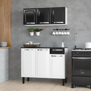Imagem de Kit Multiuso Itatiaia Rose Aço Balcão 3 Portas e 1 Gaveta Com Armário Aéreo 3 Portas Branco/Preto