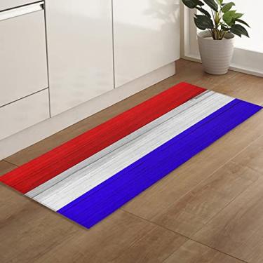 Imagem de Tapetes e tapetes de corredor, 1 peça, bandeira francesa azul branco vermelho listrado rústico de madeira antigo, antiderrapante, tapete de cozinha absorvente, suporte de pontos de borracha, tapete de