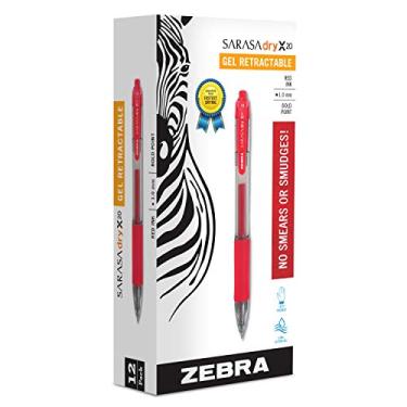 Imagem de Zebra Pen Canetas de tinta gel retráteis Zebra Sarasa ZEB46630, ponta grossa 1,0 mm, vermelha, tinta de secagem rápida, 12 unidades