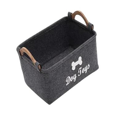 Imagem de Caixa organizadora de brinquedos para cães, caixas de armazenamento retangulares de grande capacidade, cesta de feltro para animais de estimação, preto