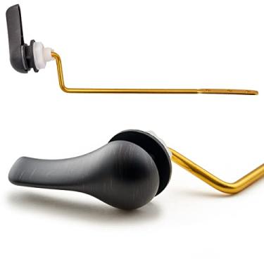 Imagem de Qualihome Alça de vaso sanitário universal para montagem lateral, alça de substituição de alavanca nivelada, alça de vaso sanitário com acabamento em bronze