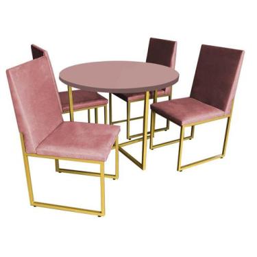 Imagem de Kit Mesa De Jantar Theo Com 4 Cadeiras Sttan Ferro Dourado Tampo Rose