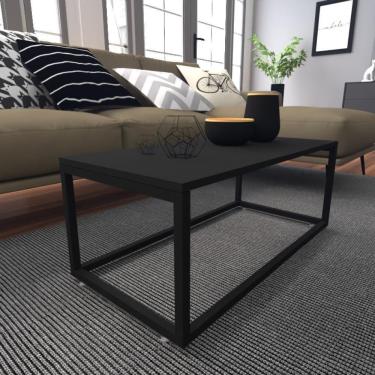 Imagem de Mesa De Centro Sala Industrial Preta Quadrada Retangular Mesinha De Centro Sala Madeira